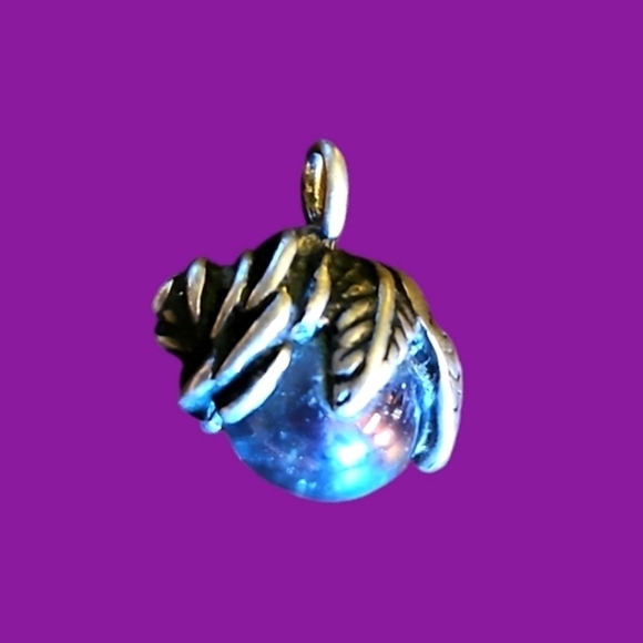 Vintage ICC Sterling Silver Rose Irridescent Gem Globe Fairycore Charm Pendant - Picture 1 of 7